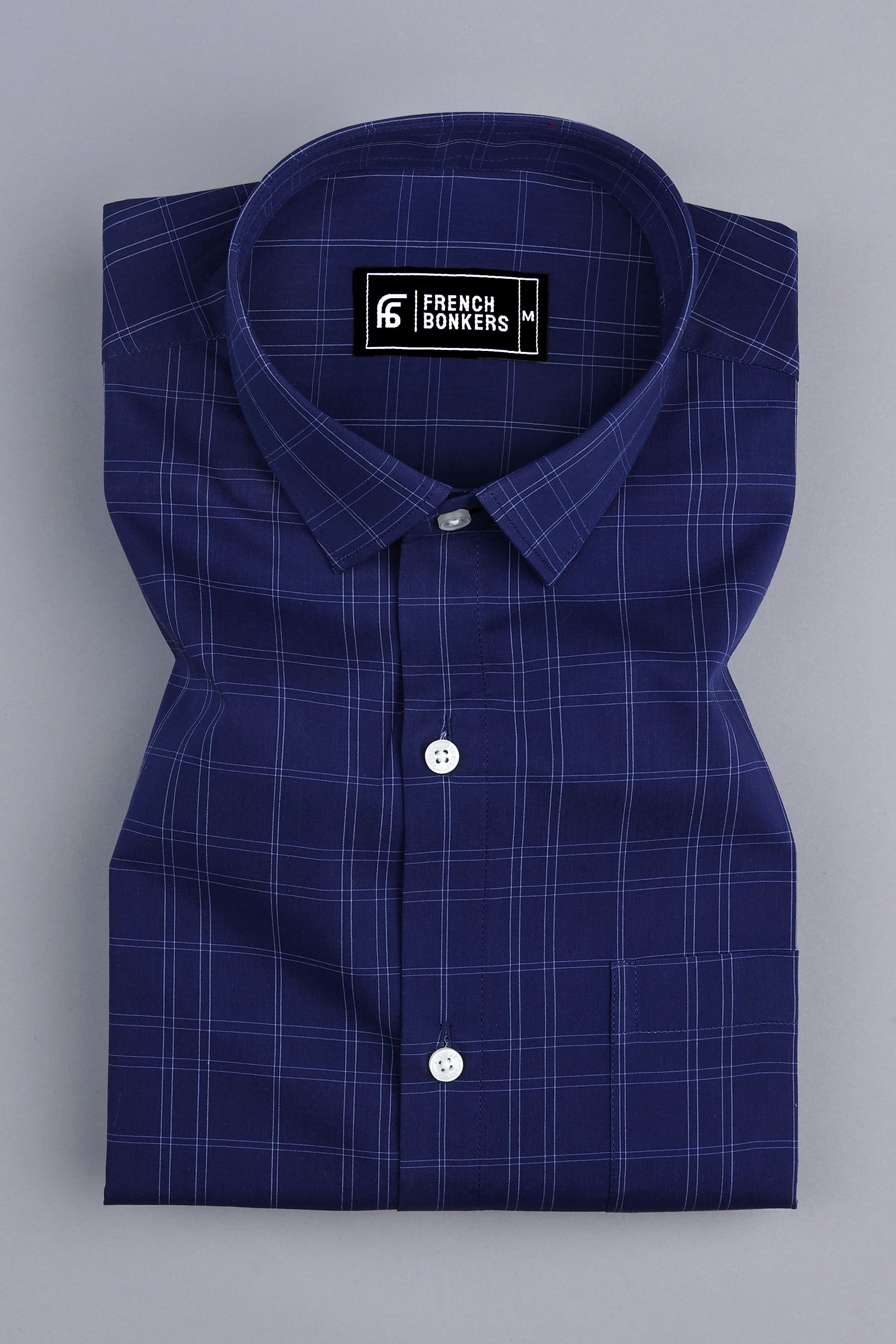 Royal blue with white box check shirt