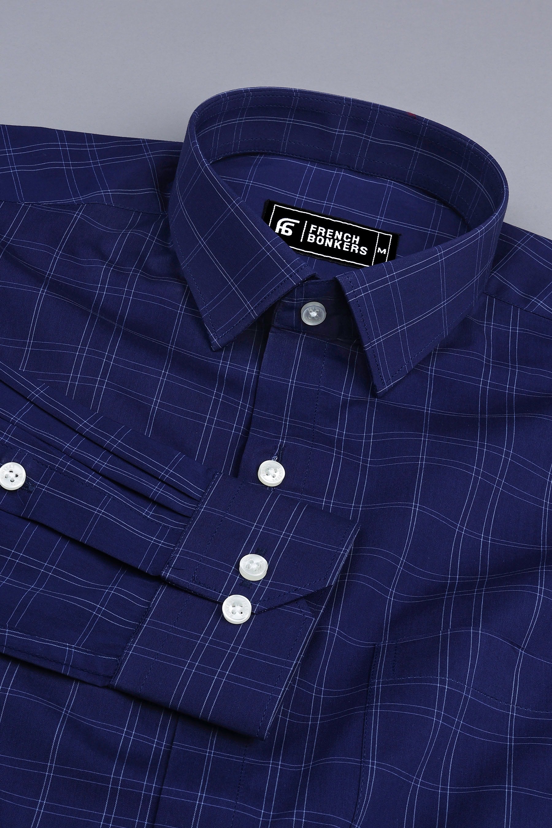 Royal blue with white box check shirt