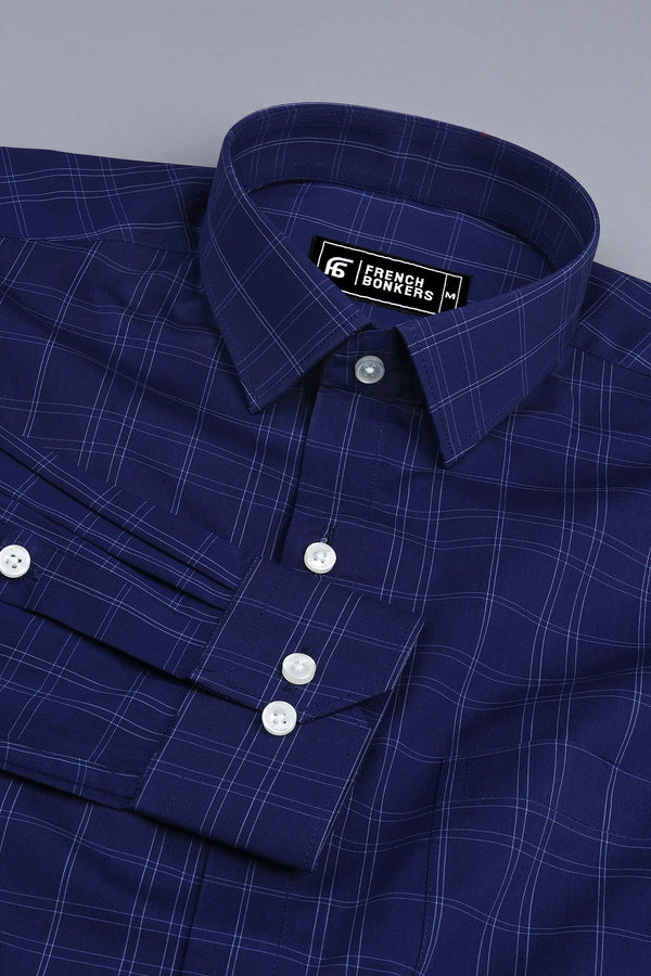 Royal blue with white box check shirt