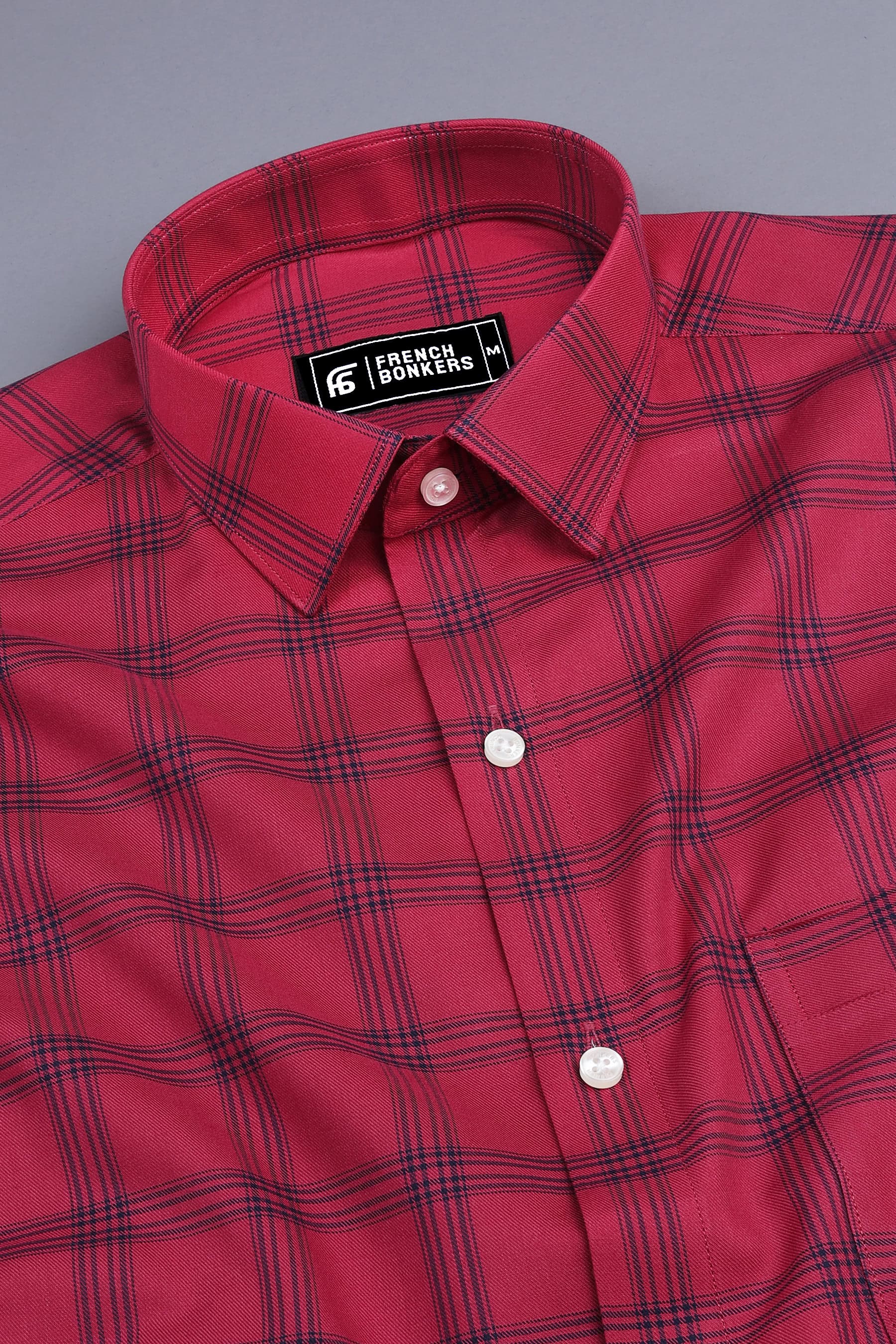 Carrot red with navy blue box check shirt