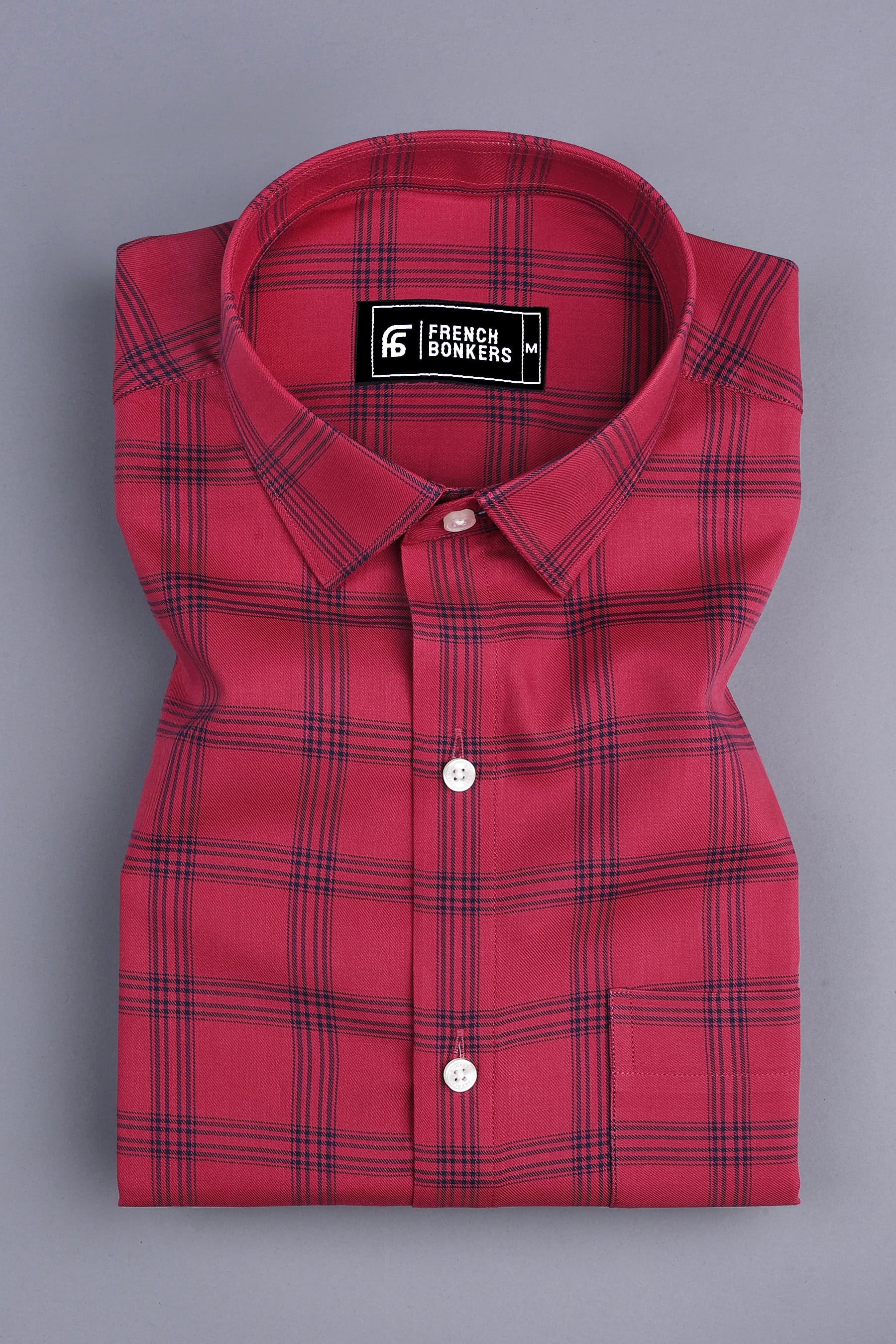 Carrot red with navy blue box check shirt