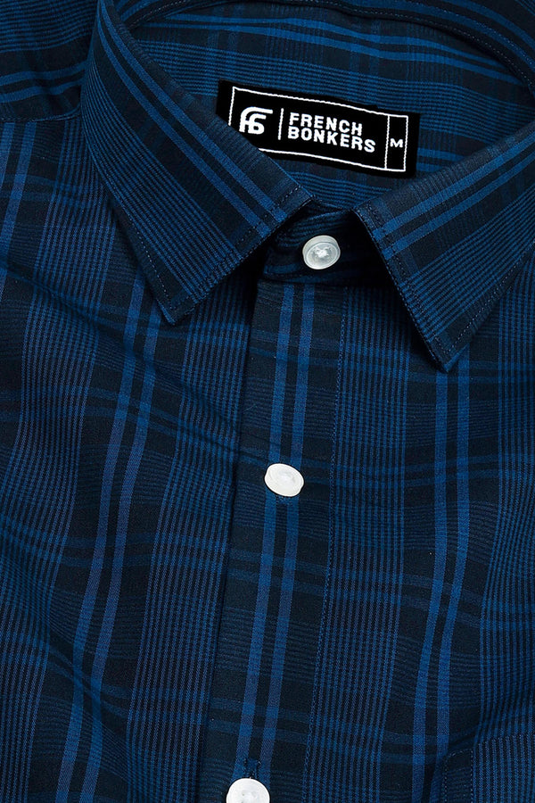 Blue with royal blue lines check shirt