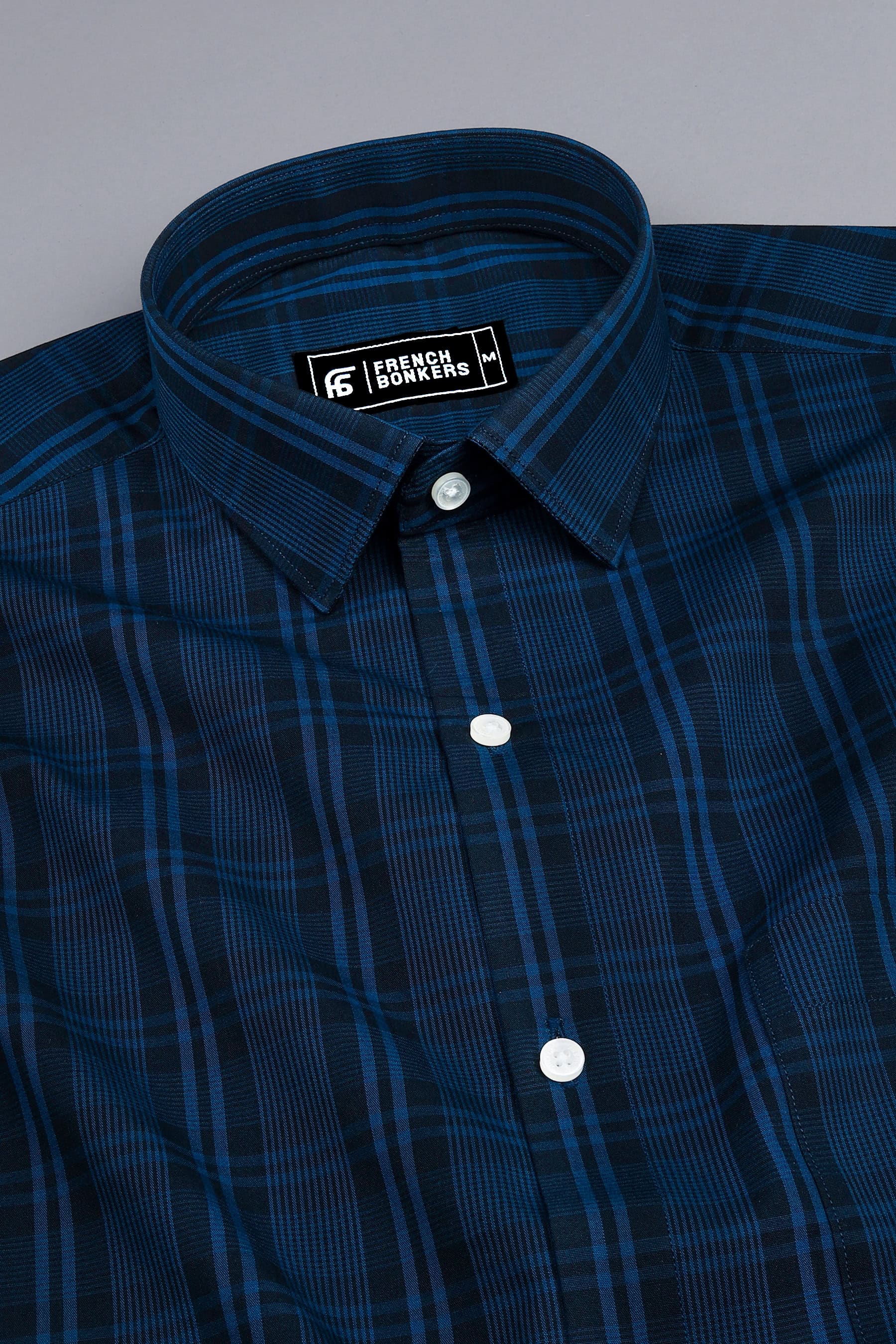 Blue with royal blue lines check shirt