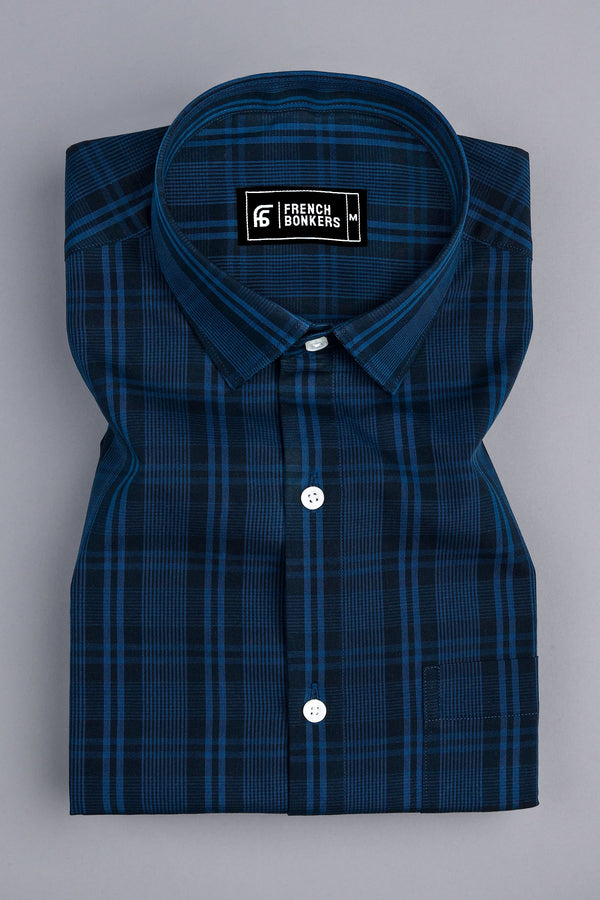 Blue with royal blue lines check shirt