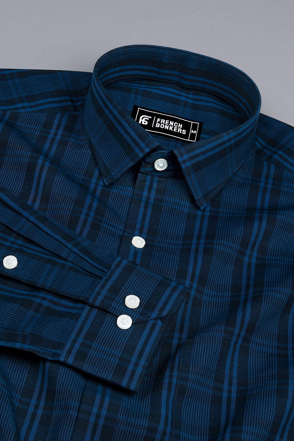 Blue with royal blue lines check shirt