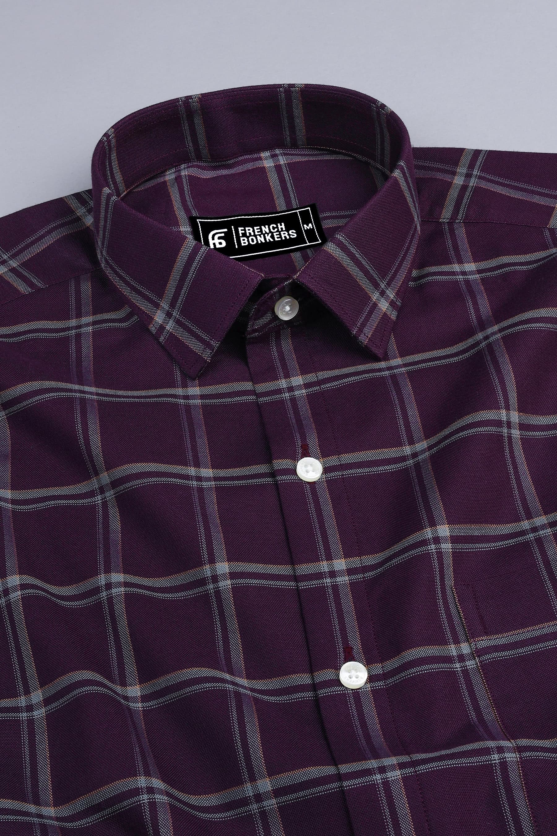 Wine red with white windowpane check shirt