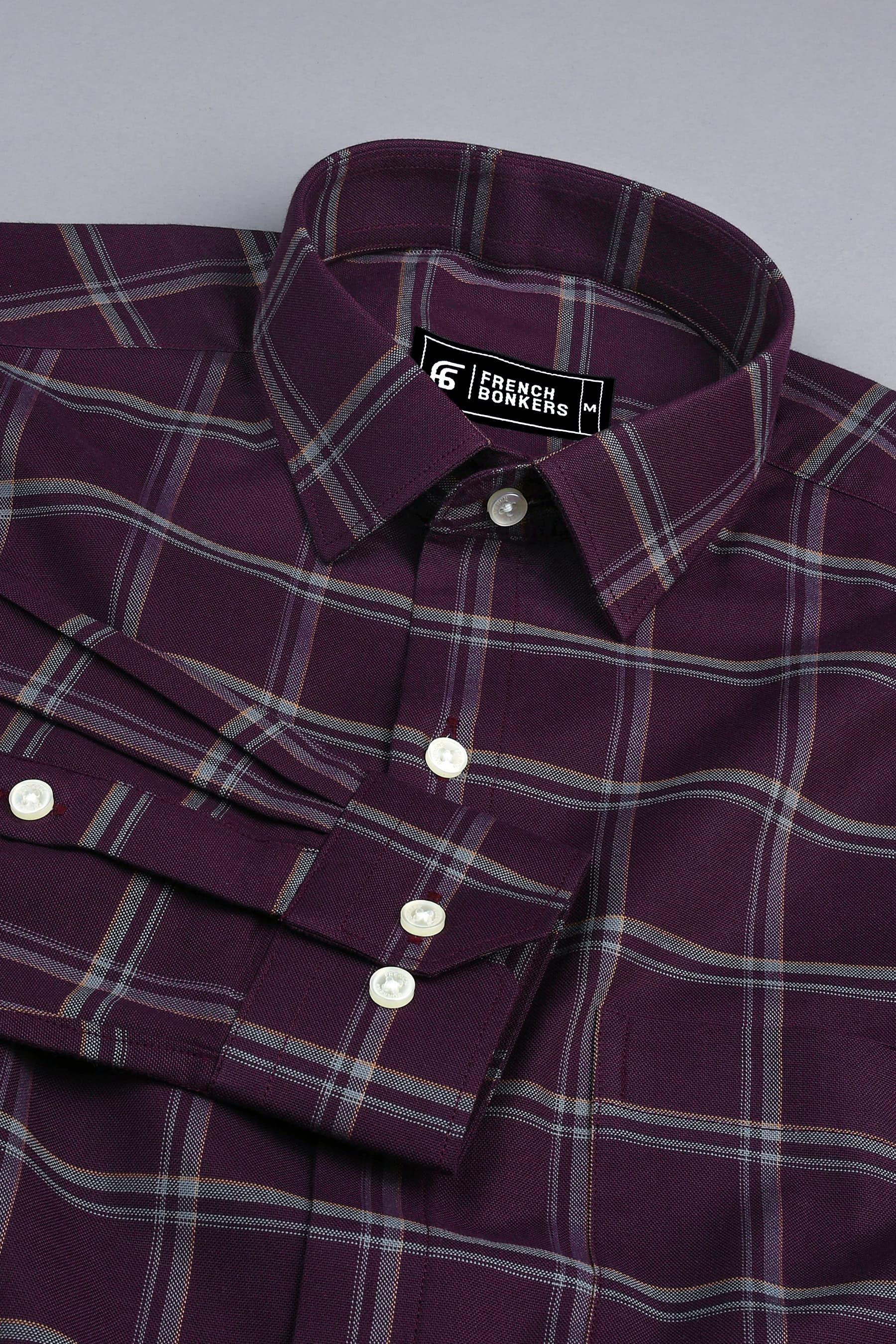 Wine red with white windowpane check shirt