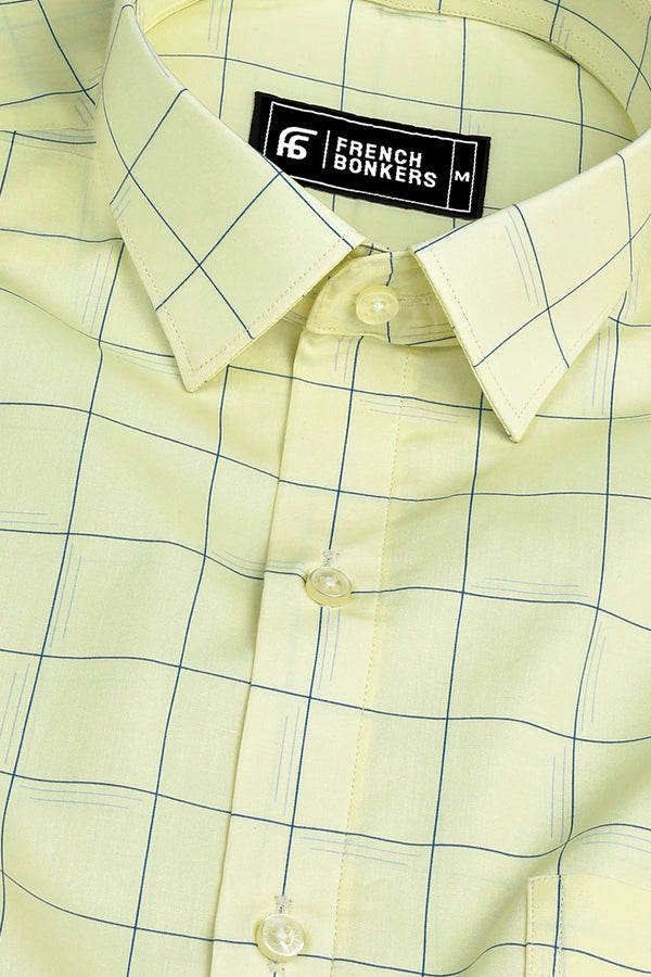 Light yellow with royal blue line box check shirt