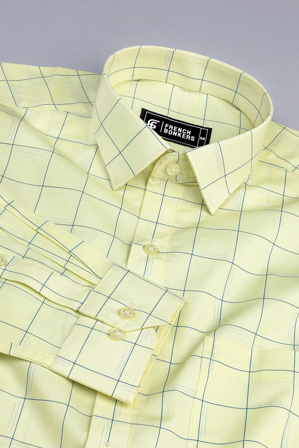 Light yellow with royal blue line box check shirt