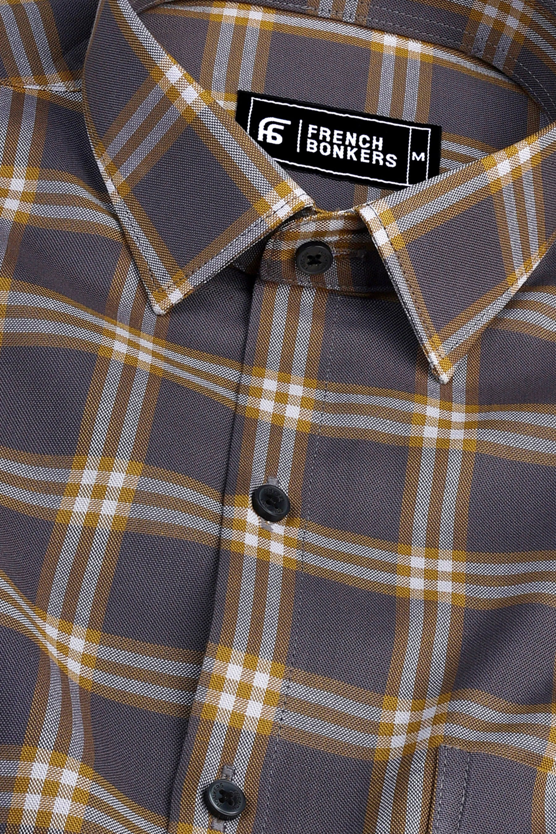 Brown with yellow and white windowpane check shirt