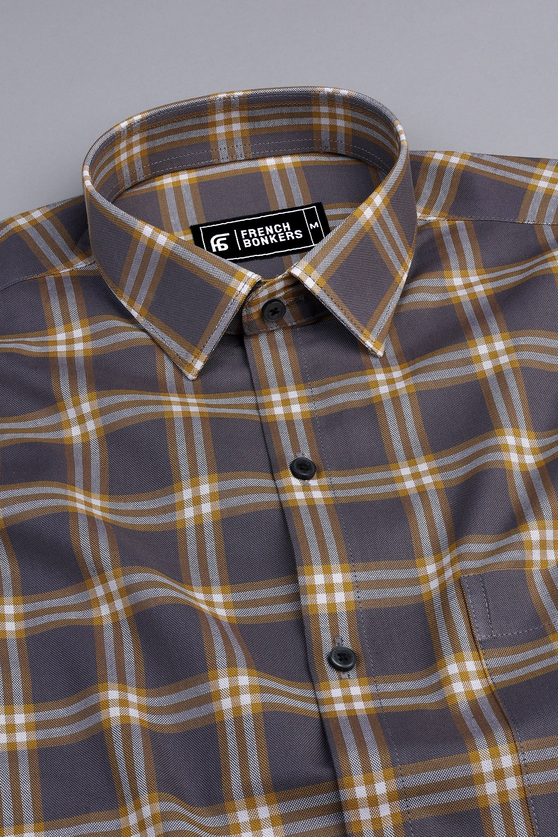 Brown with yellow and white windowpane check shirt