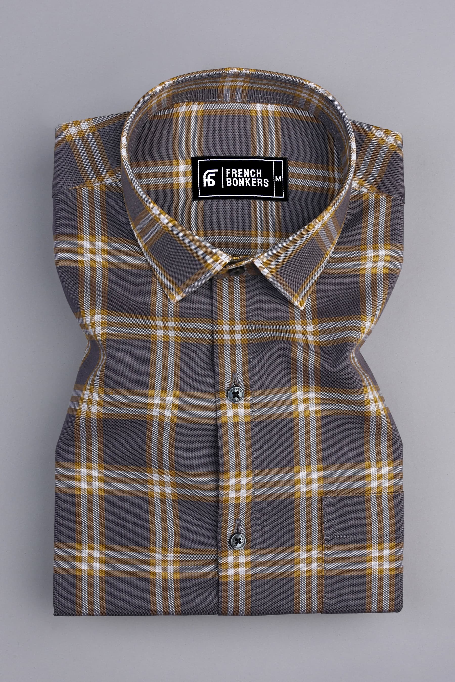 Brown with yellow and white windowpane check shirt