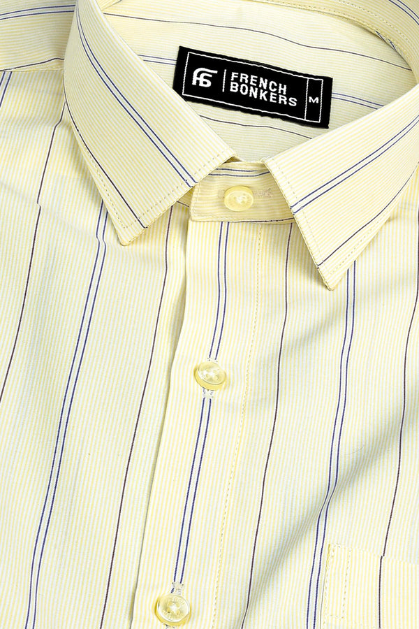 Butter yellow with royal blue stripe shirt