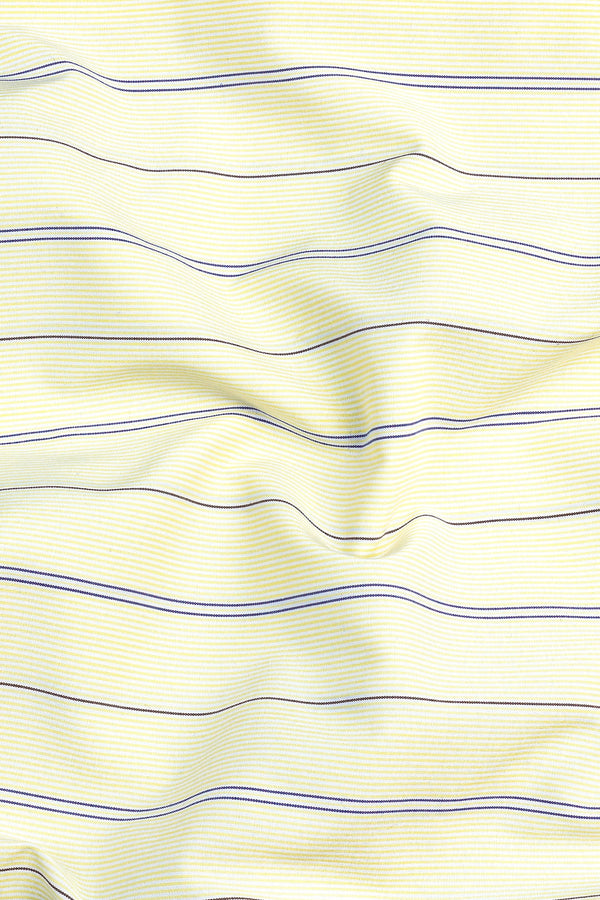 Butter yellow with royal blue stripe shirt