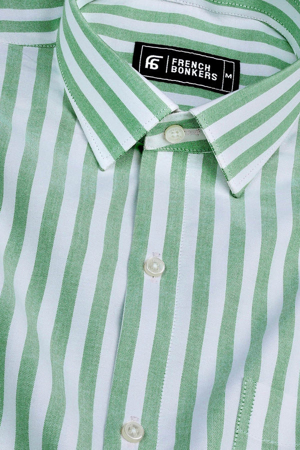 White with green stripe shirt