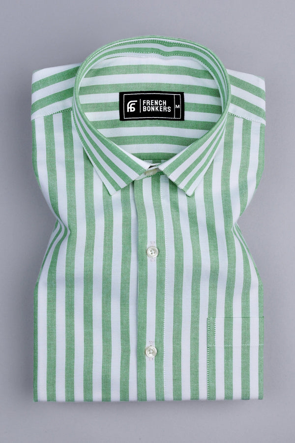 White with green stripe shirt