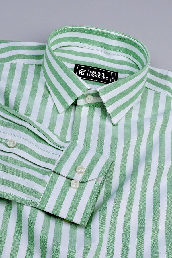 White with green stripe shirt