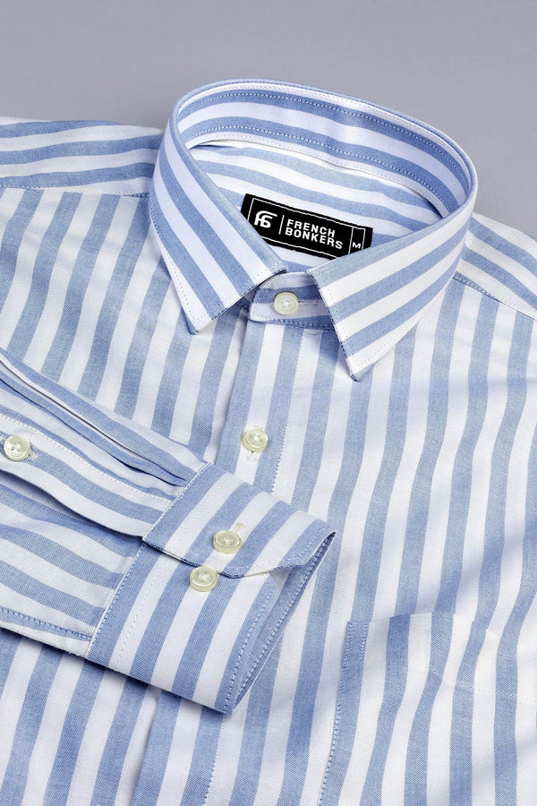 White with blue stripe shirt