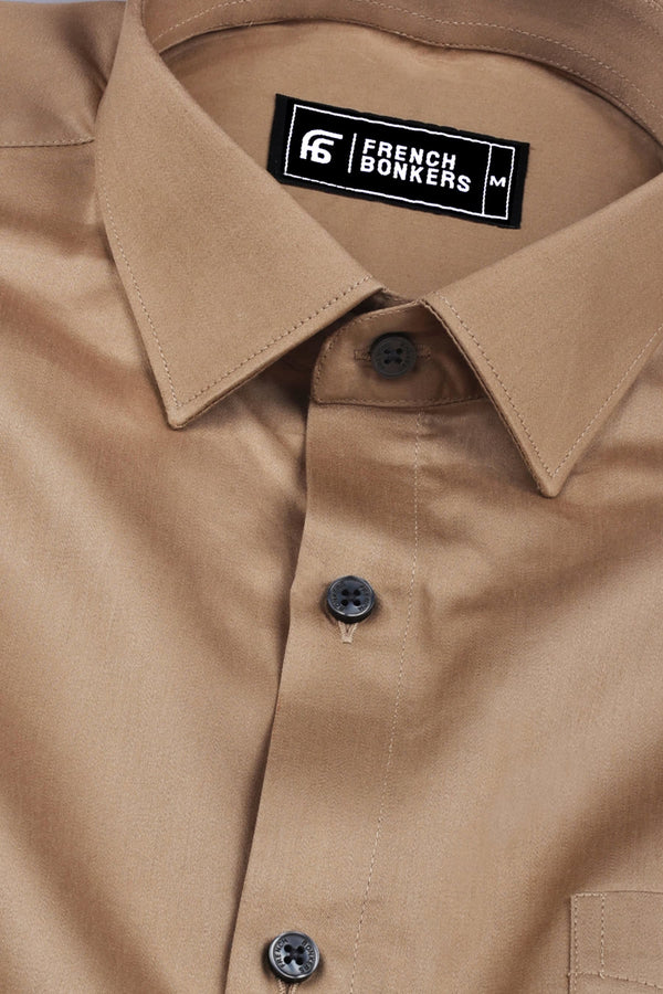 Rainbow camel brown satin cotton shirt