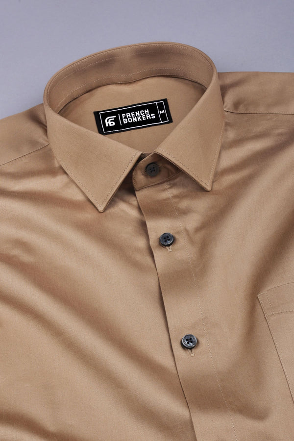 Rainbow camel brown satin cotton shirt