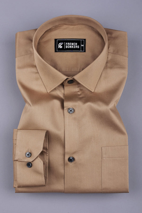 Rainbow camel brown satin cotton shirt