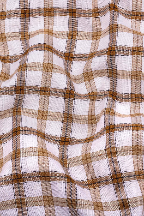 Cream with brown box check cotton shirt