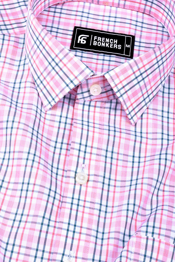 Pink with grey check cotton shirt