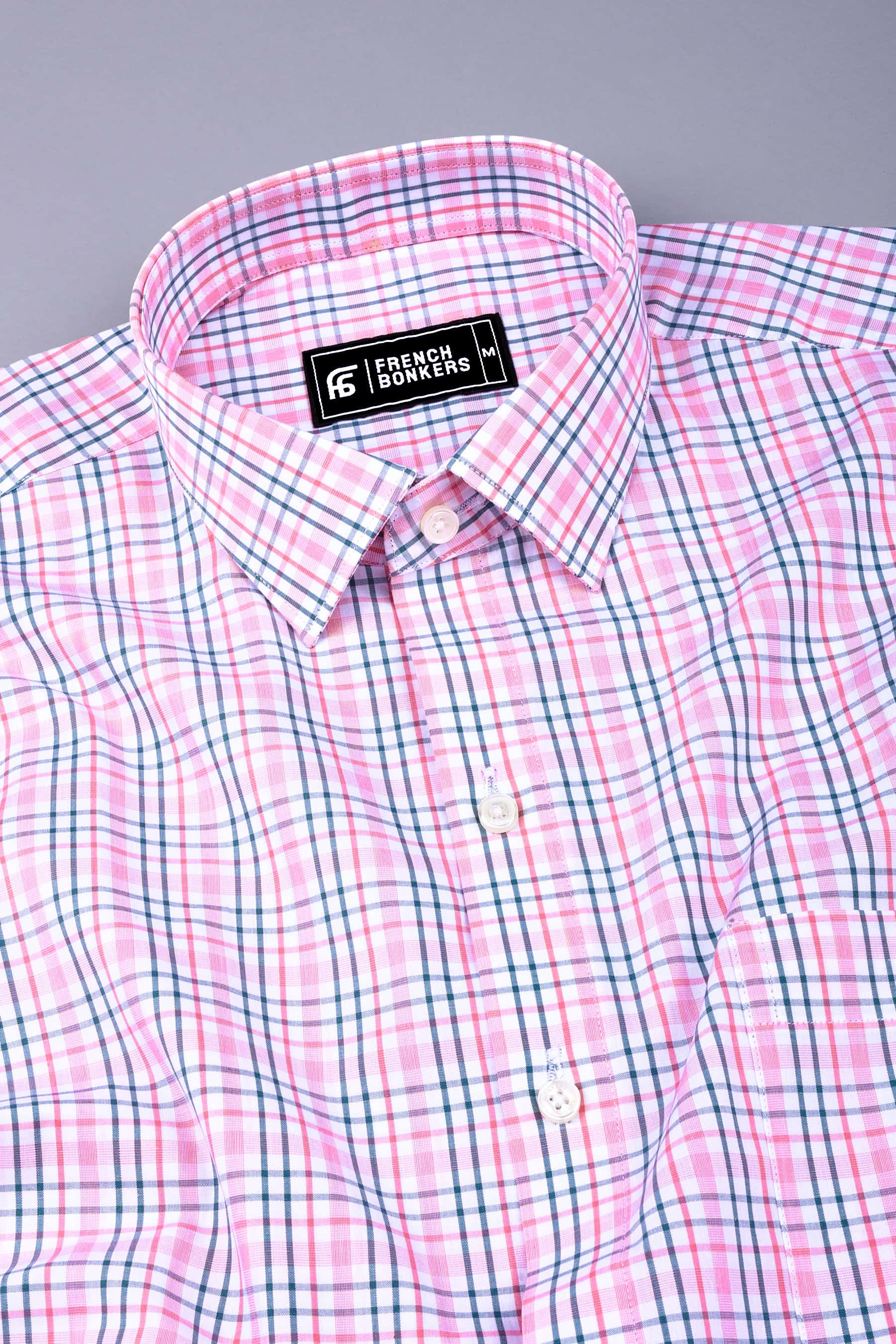 Pink with grey check cotton shirt