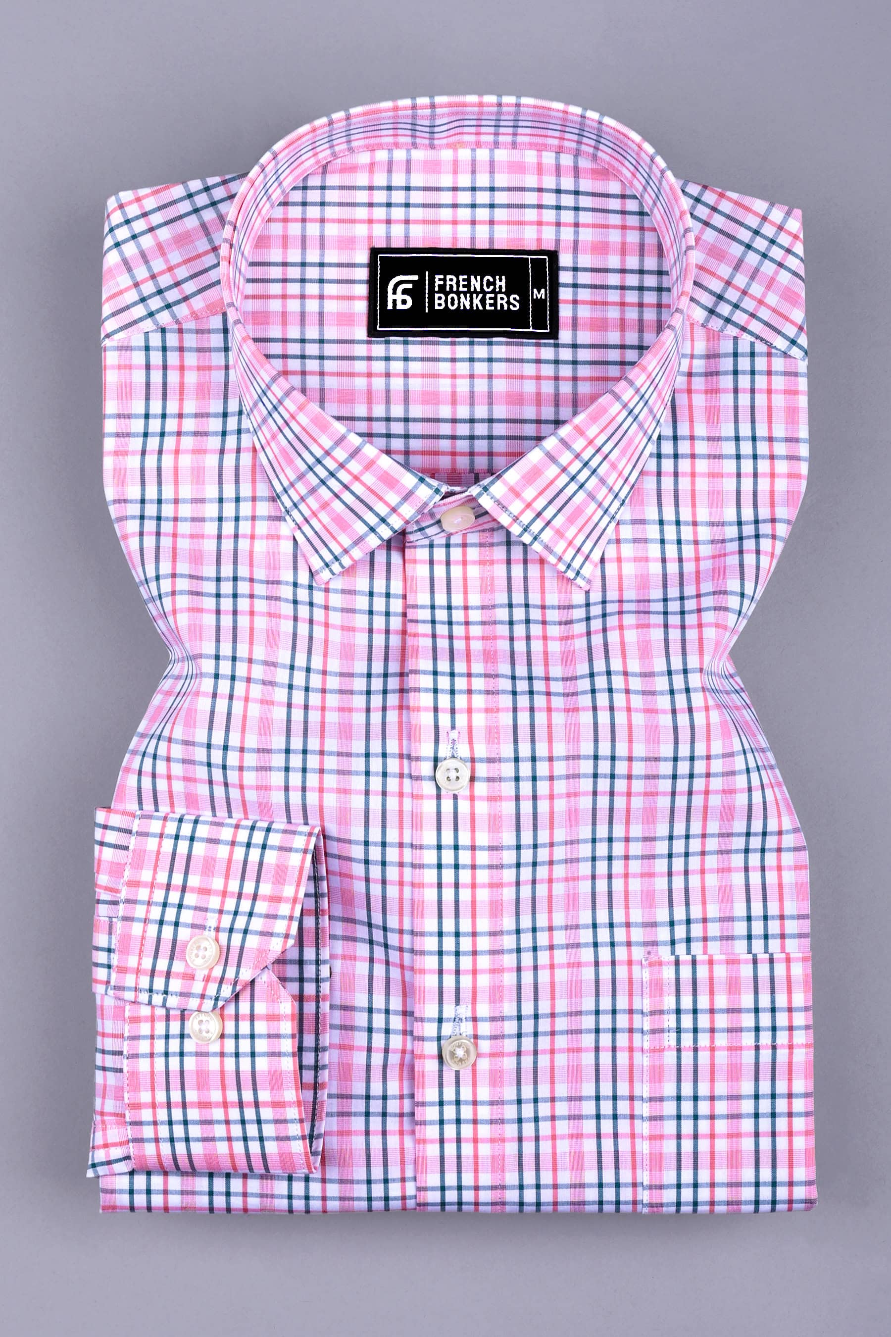 Pink with grey check cotton shirt