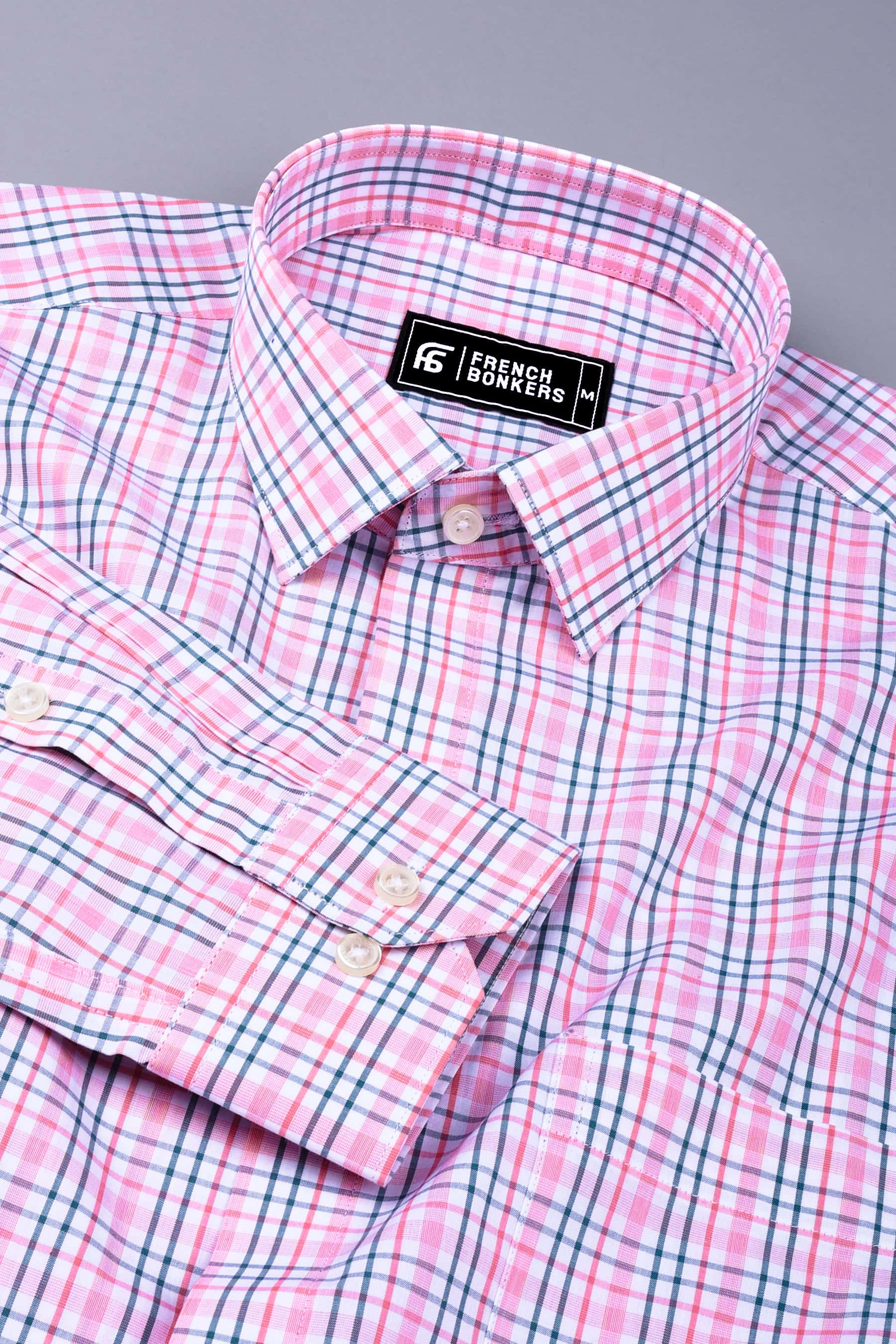 Pink with grey check cotton shirt