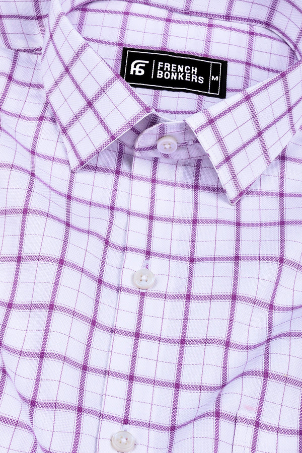 White with purple box check cotton shirt