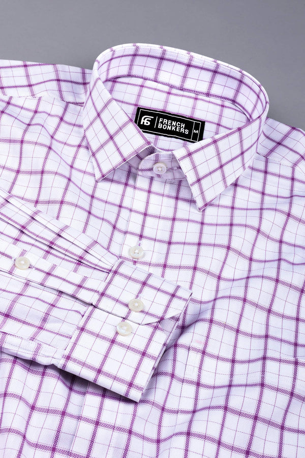 White with purple box check cotton shirt