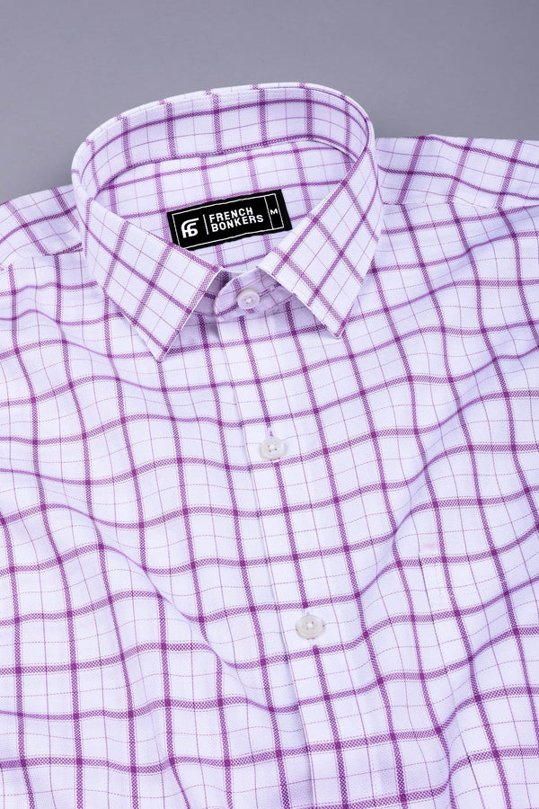 White with purple box check cotton shirt