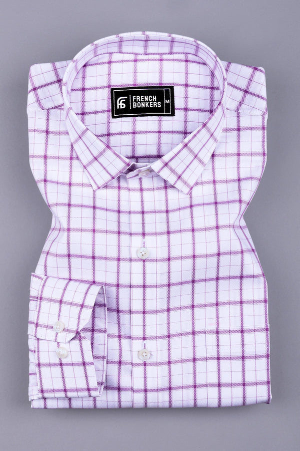 White with purple box check cotton shirt