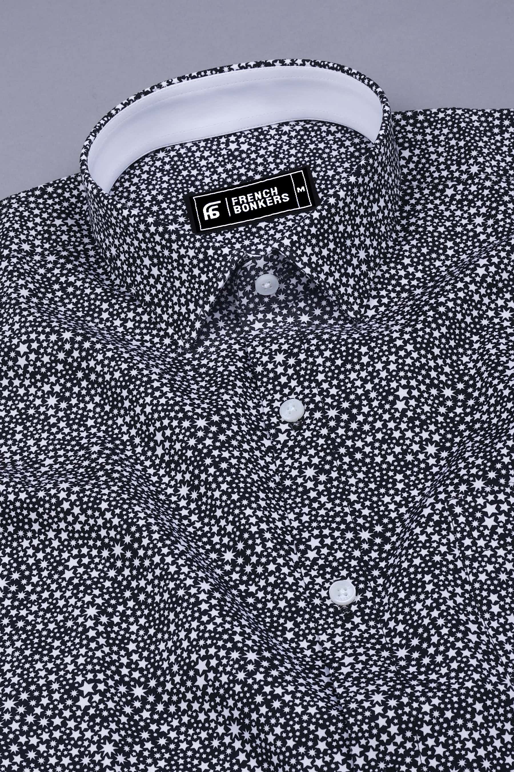 Black With White Star Printed Cotton Shirt