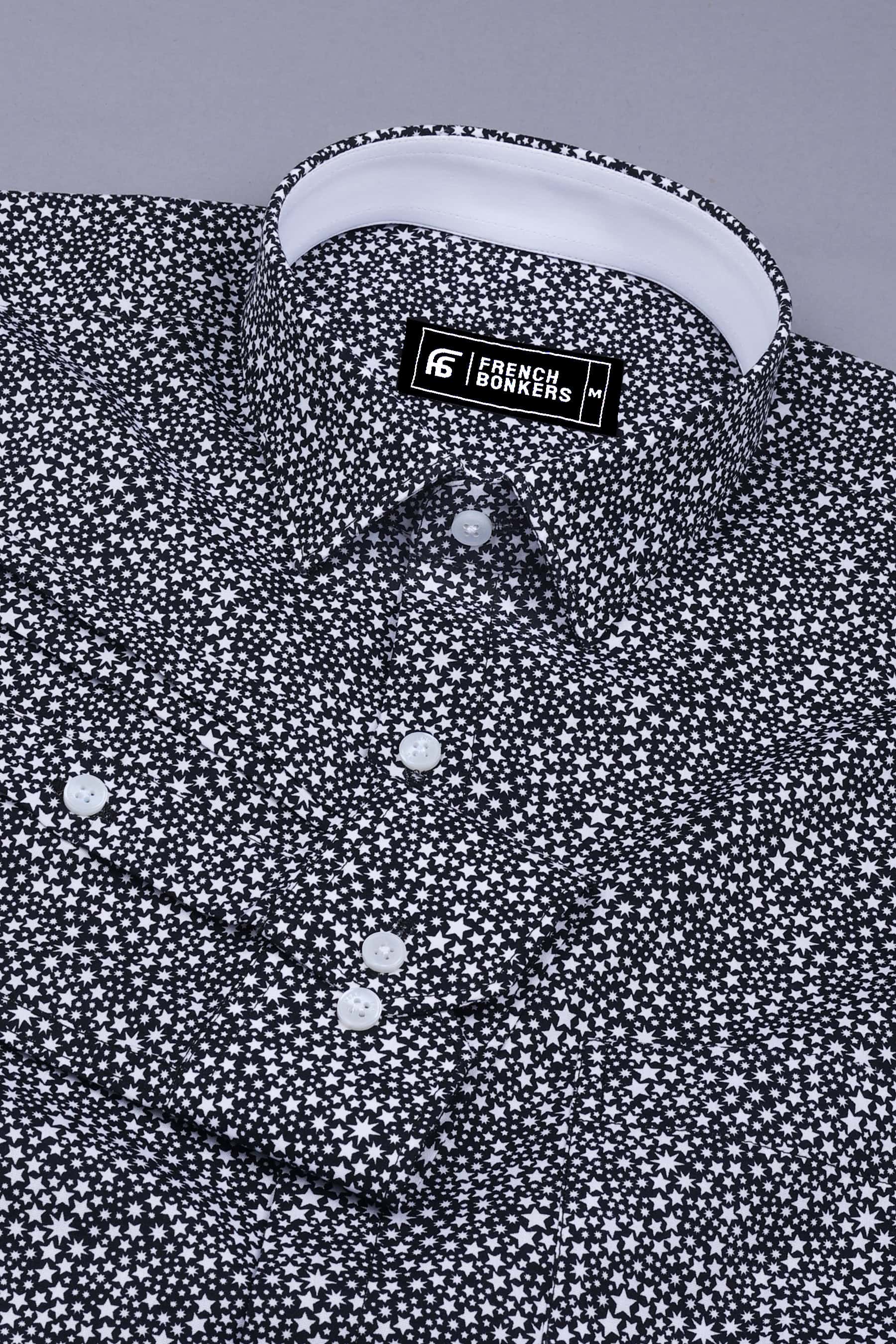 Black With White Star Printed Cotton Shirt