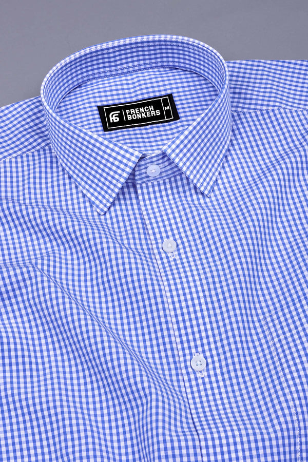 Blue With Light  White Pin Check Cotton Shirt