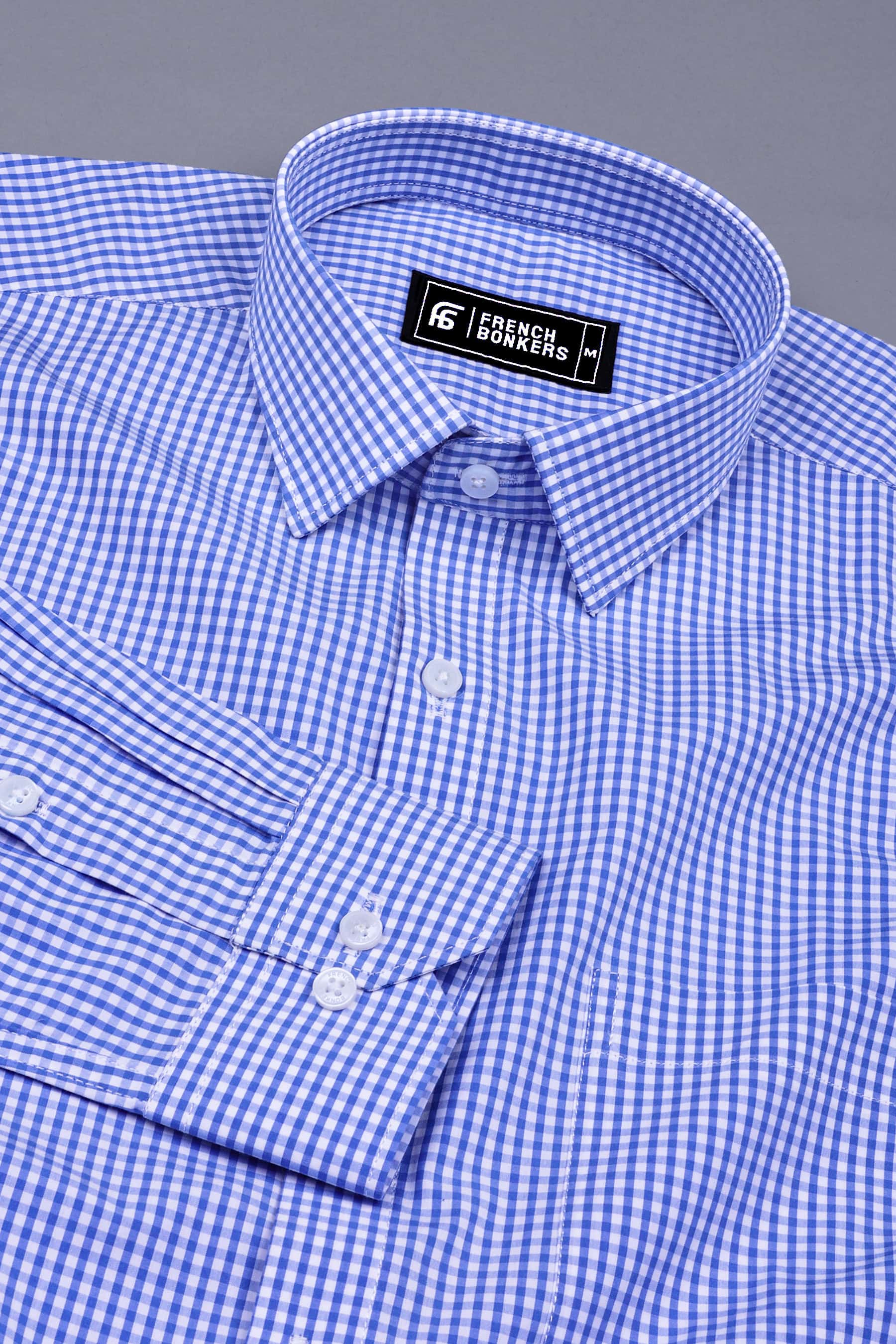 Blue With Light  White Pin Check Cotton Shirt