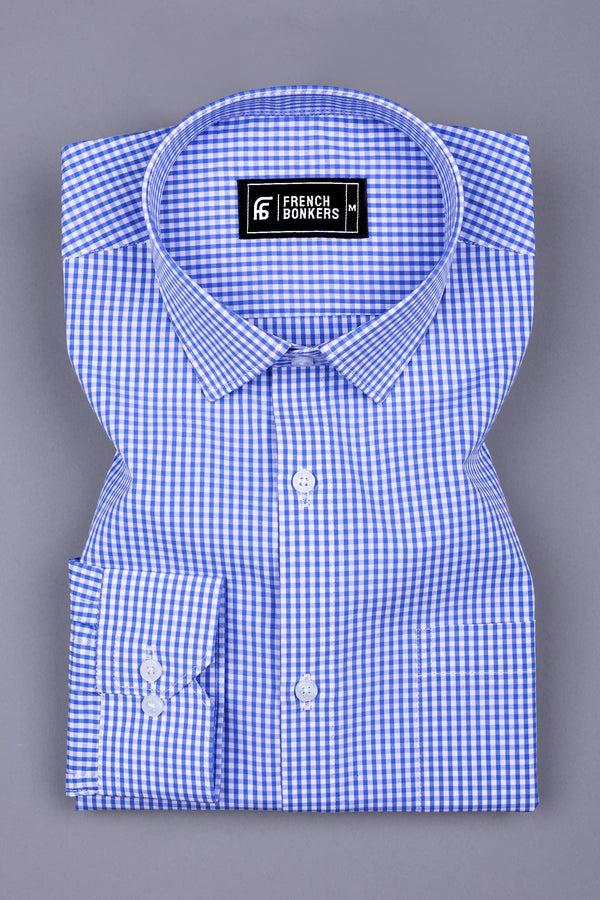 Blue With Light  White Pin Check Cotton Shirt