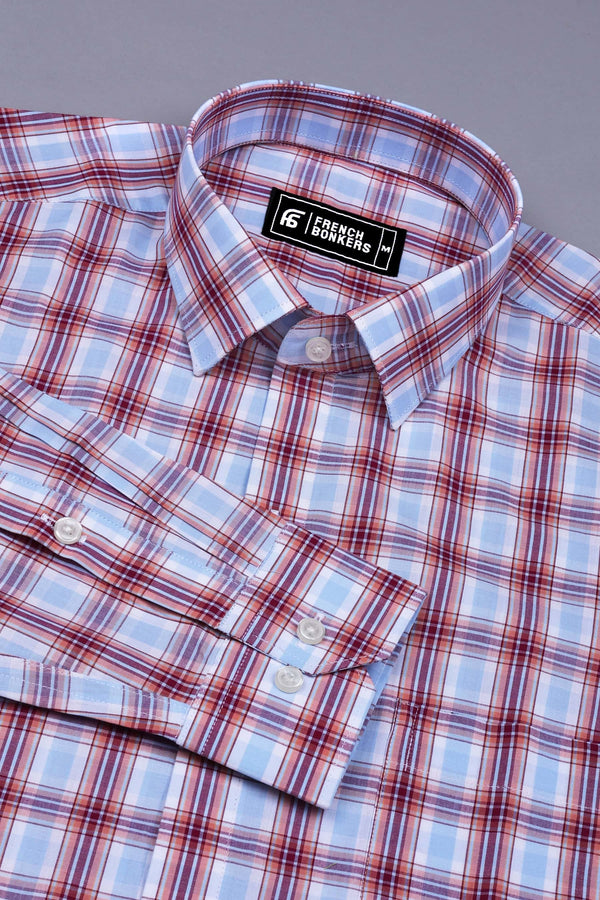 Sky Blue With Multicolor Check Cotton Shirt