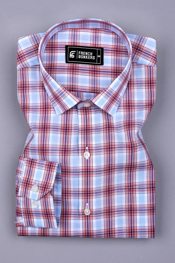 Sky Blue With Multicolor Check Cotton Shirt