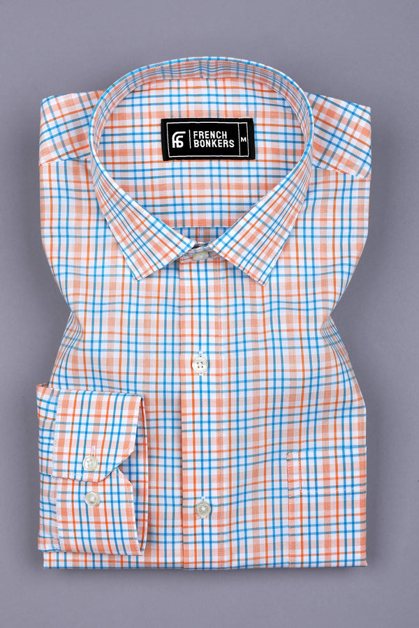 Orange With Blue Check Shirt