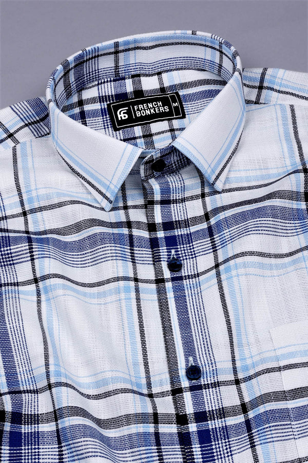 White With Blue Windowpane Dobby Check Shirt