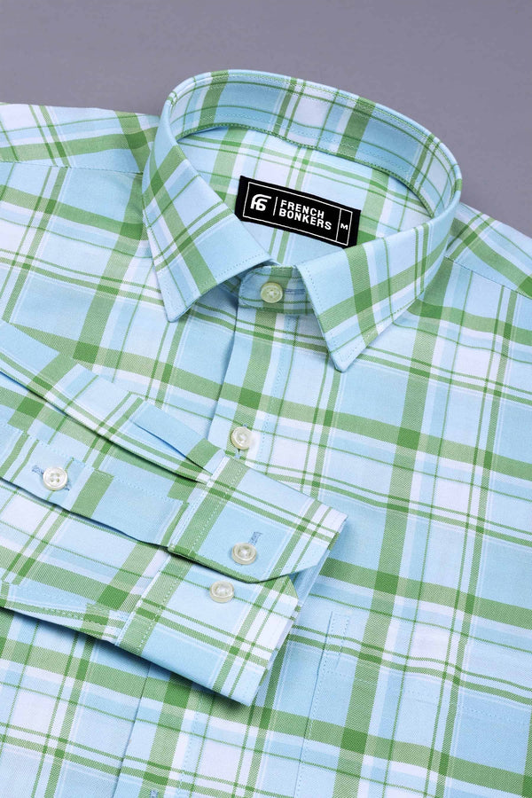 Green With Blue Windowpane Check Shirt