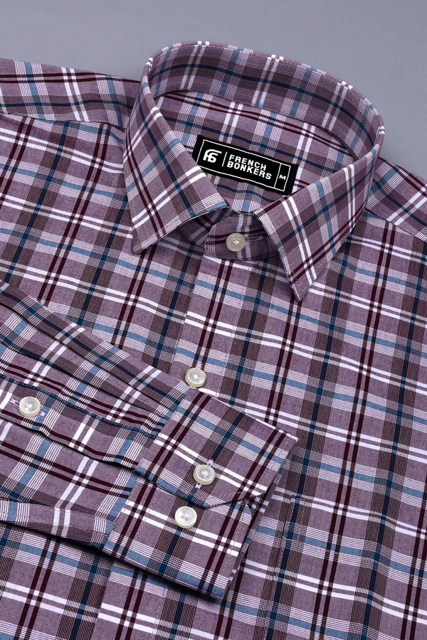 Maroon With White Check Cotton Shirt