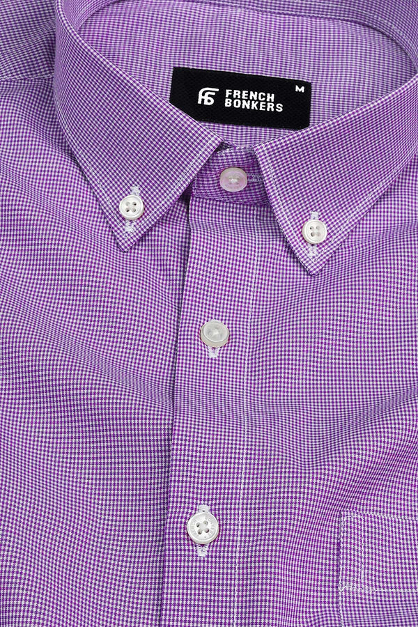 Irish purple with white mini micro check  cotton shirt